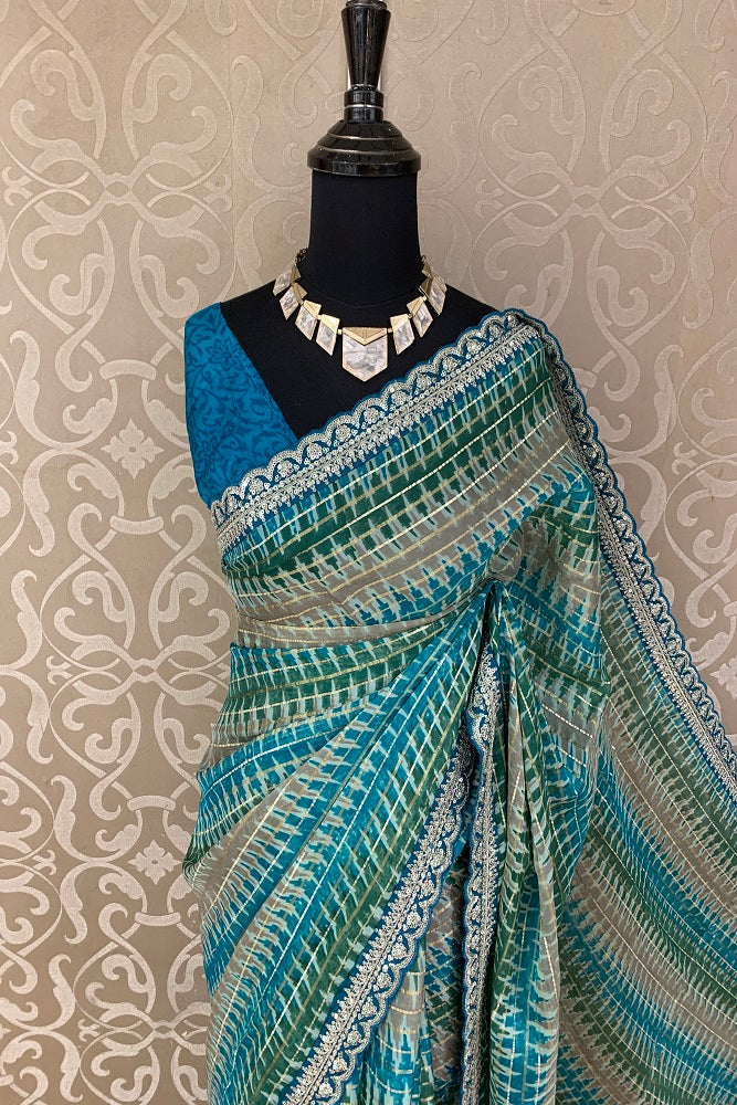 MULTI COLOUR SOFT ORGANZA SILK SAREE WITH EMBROIDERY BLOUSE