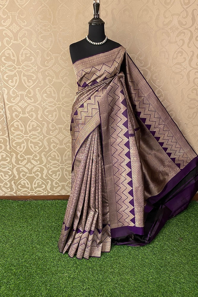 Voilet Colour Pure Kanjeevaram Silk Saree, With Blouse