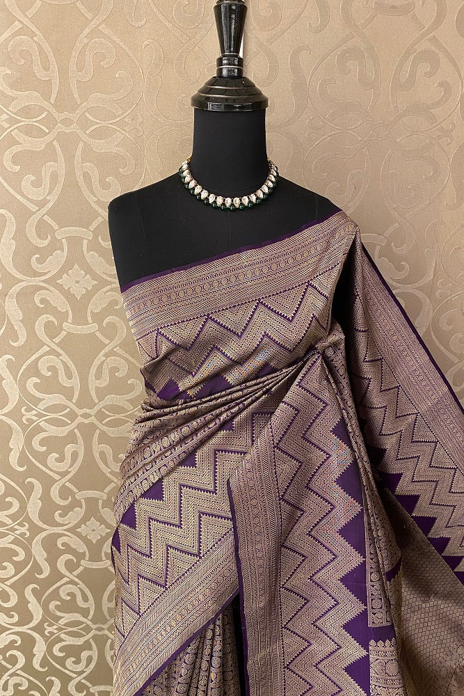 Voilet Colour Pure Kanjeevaram Silk Saree, With Blouse
