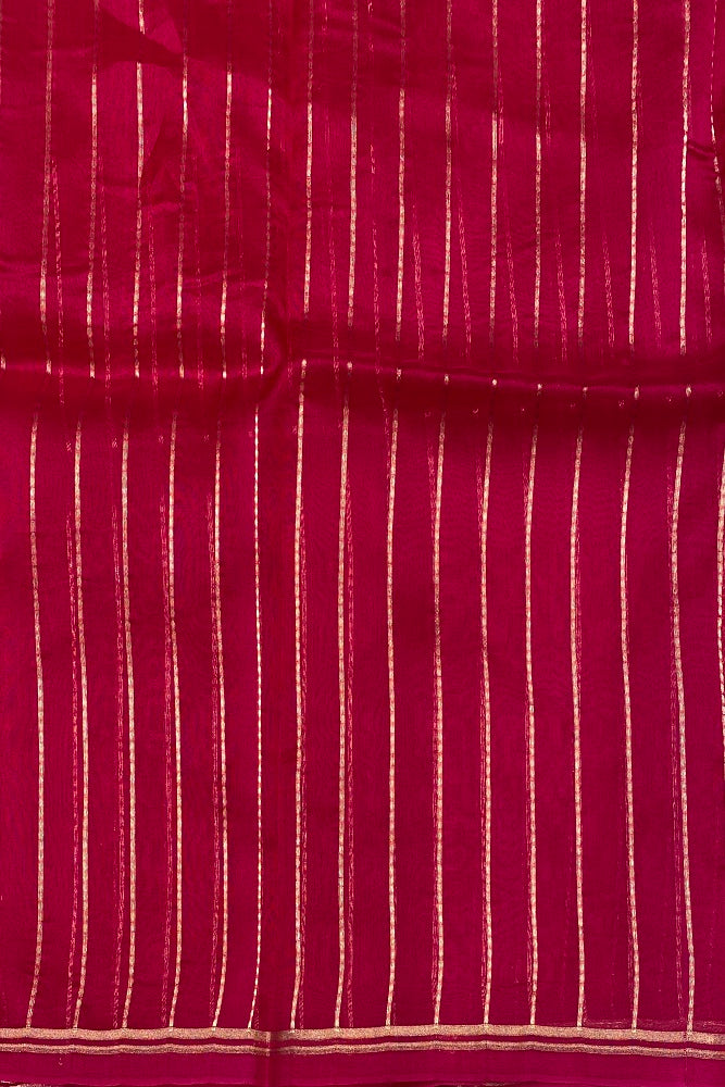 Rani Pink Kora Banarasi Silk Saree, With Blouse Piece