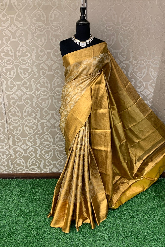 GOLD PURE TISSUE KANJEEVARAM SILK SAREE WITH BLOUSE