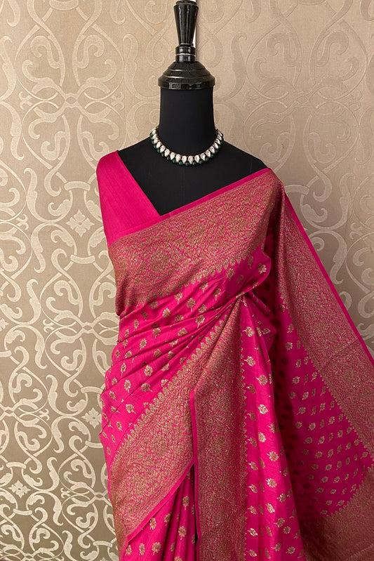 Rani Pure Munga Banarasi Silk Saree, Hand Woven Motifs, With Blouse