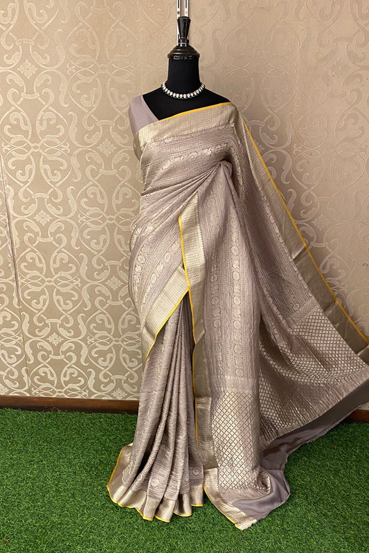 Ash Brocket Crepe Silk, Party Wear Saree, With Blouse Piece