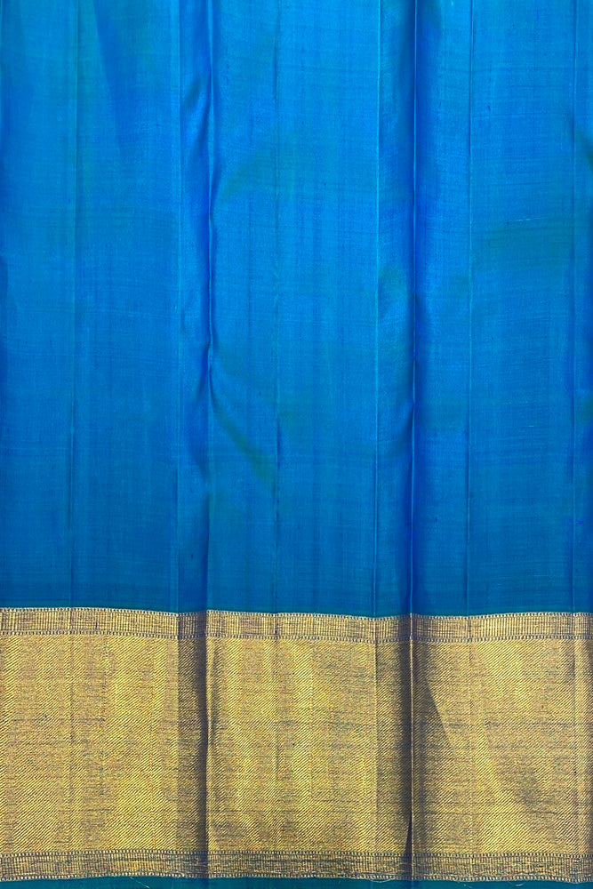 Peacock Blue Pure Kanjeevaram Silk Saree, With Unstich Blouse
