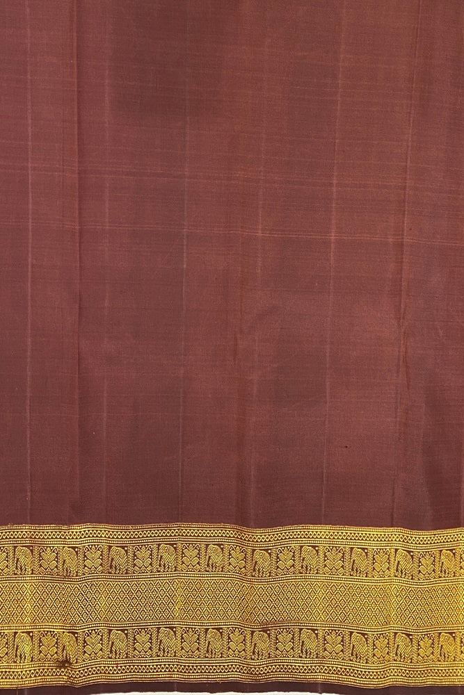 Brown Kanjeevaram Silk Saree Hand Weaving, With Unstich Blouse