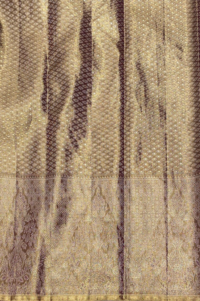 Gold Wine Colour Pure Tissue Kanjeevaram Silk Saree, With Unstich Blouse