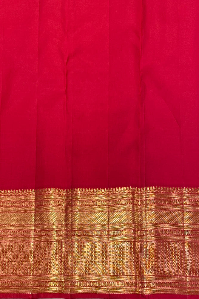Offwhite & Red Pure Kanjeevaram Silk Saree With Border And Unstich Blouse Piece
