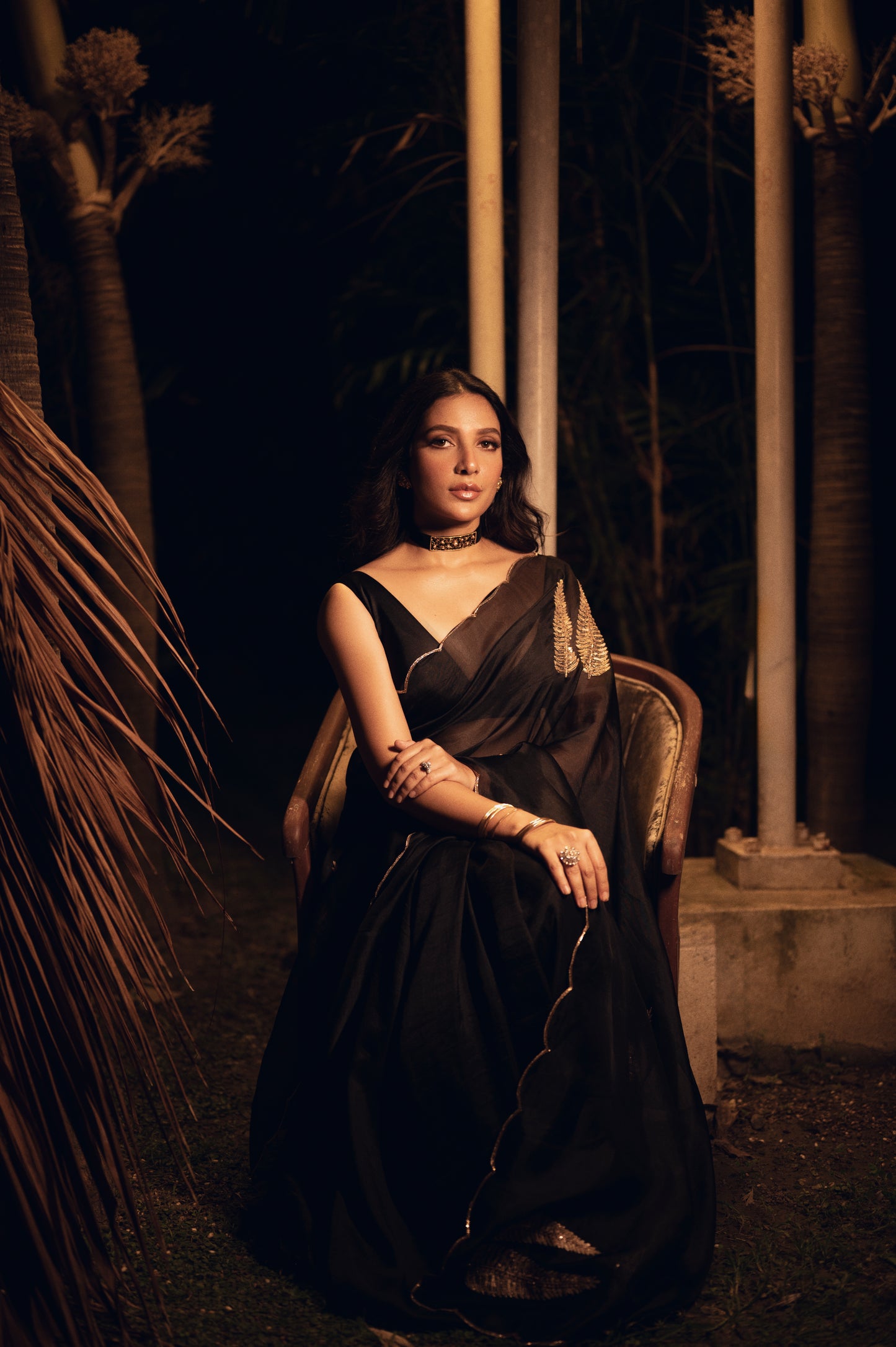 Black Organza Silk Embroidery Saree, With Unstiched Blouse