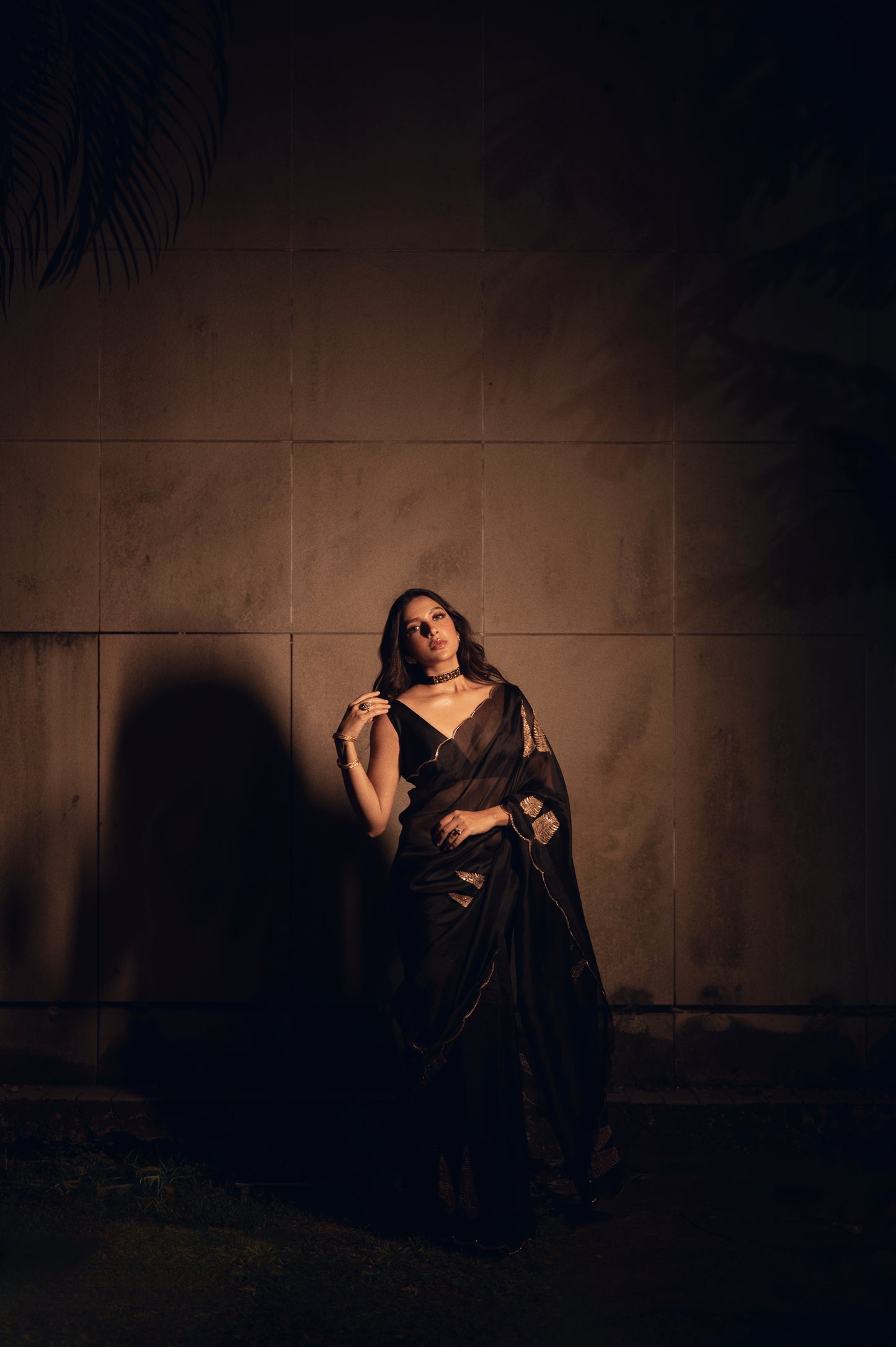Black Organza Silk Embroidery Saree, With Unstiched Blouse