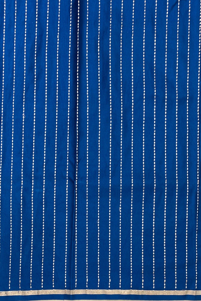 Blue Mashru Silk Banarasi Kadwa Handloom Saree, With Blouse