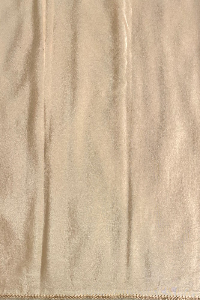 Off-White Chekered Designed Chiffon Saree, With Floral Border, With Unstiched Blouse