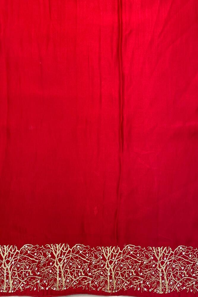Rani Pink Organza Printed Saree With Pita Zari Work, With Unstiched Blouse