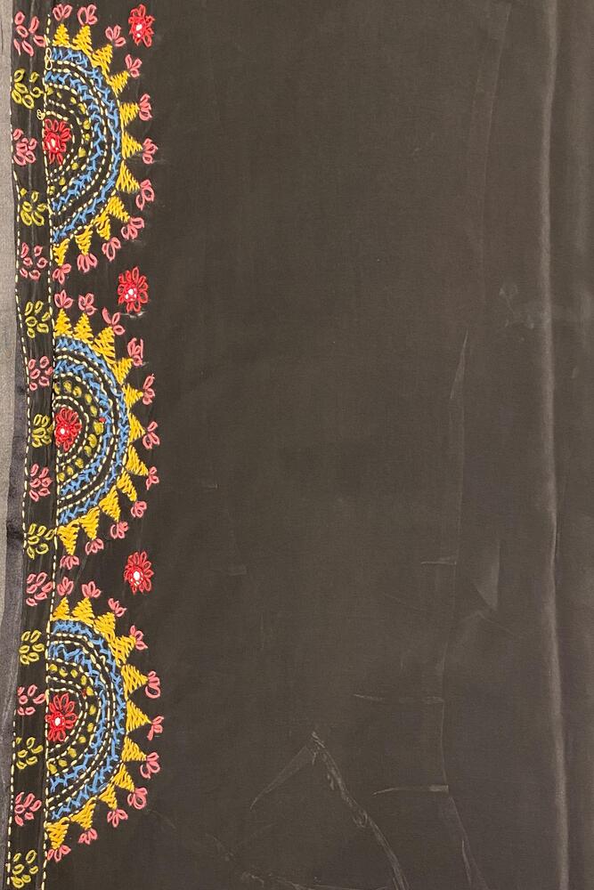Black Organza Saree With Lambani Work, With Unstiched Blouse