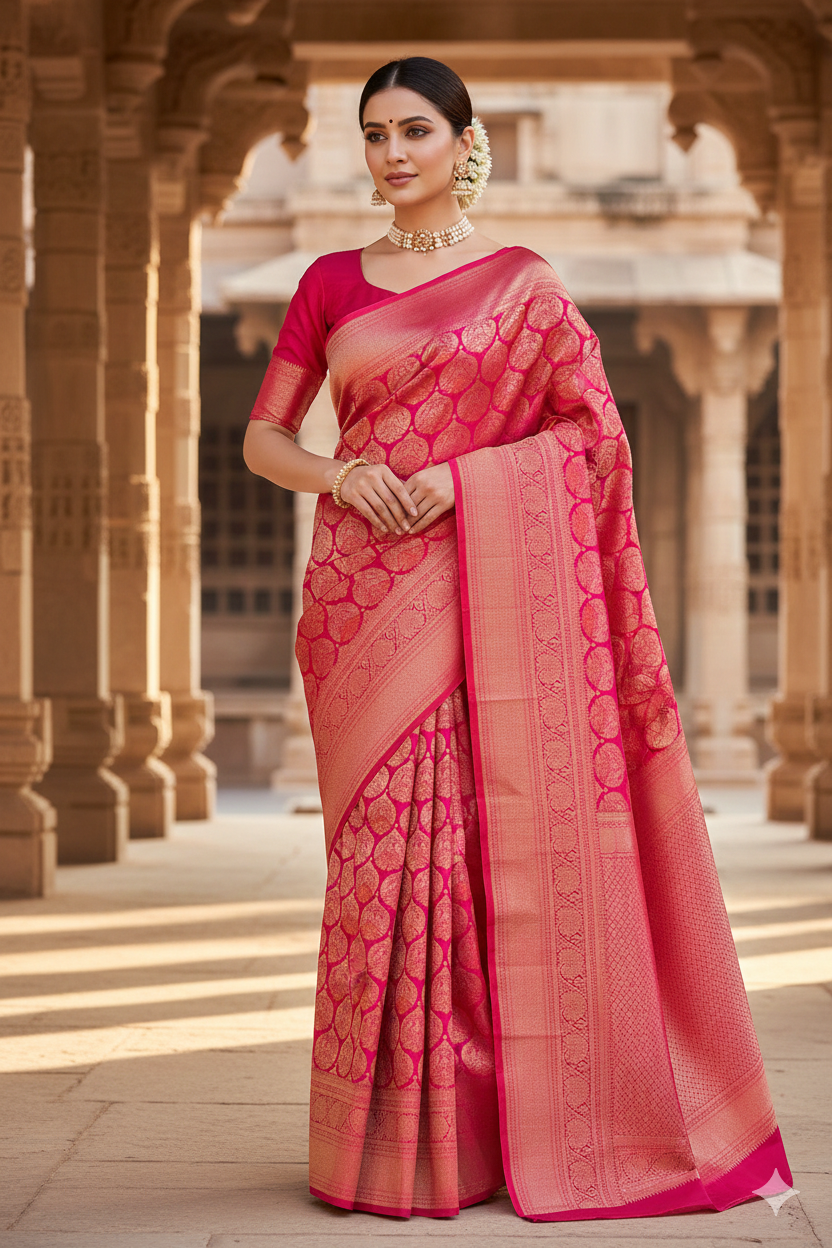 Golden Rani Pure Kanjeevaram Silk Saree, With Unstiched Blouse